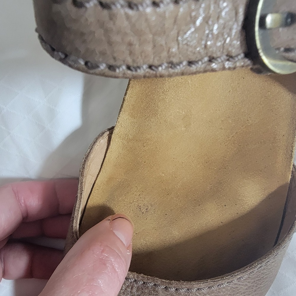 Dansko Tiffani 36 5.5-6 Milled Burnished Brown Leather Mary Jane Wedge Sandals - Picture 9 of 15
